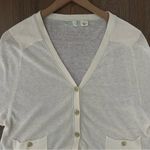 Anthropologie Moth  V-Neck Linen Blend Cardigan Sweater in Cream Size Small Photo 3
