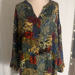 cupio Boho Patchwork Floral Tunic Top 3X Rayon Button Front High-Low Hem Photo 0