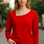 Adyson Parker NWT  Candy Red Asymmetric Neckline Super Soft Sweater Medium Photo 0