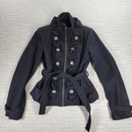 Grass Collection  Military Belted Jacket Womens M Black Wool Blend Ruffle Front Photo 0