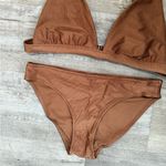 Aerie  Women’s Sz M / L Brown Ribbed Bikini Swim Set Triangle Top Bottoms Photo 3