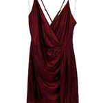 Lulus Dress Womens XL Glamorous Delight Metallic Lurex Tulip Mini Red Surplice Photo 2
