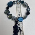 Bracelet Blue & Clear Opaque & Shiny Cut Beads with Tassel EUC OS Stretchy Photo 7