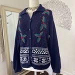 Dress Barn Classic Americana Navy Blue Red Christmas Chunky Cardigan Sweater L Photo 1