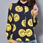 Lazy Oaf  London Happy Face Navy Blue Yellow Button Down Shirt One Size o/s Photo 0
