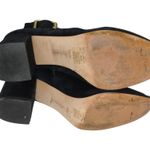 Louise et Cie  Babette Black Suede Leather Ankle Boots Gold Buckle Women's 9 Heel Photo 6