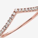 Pandora  14k Rose Gold Plating CZ Sparkling Wishbone Ring Size 5.5 Photo 2