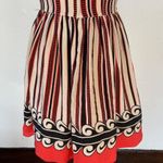 Anna Sui Beige Striped V-Neck Off The Shoulder Silk Dress Photo 4