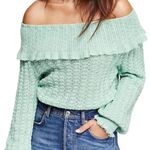 Free People Off The Shoulder Sweater Top Green Open Knit Size XS Photo 0