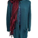 VTG 90s Christmas High Neck One Button Ribbed Knit Cardigan Teal Green Women’s M Blue Size M Photo 0