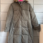 Michael Kors Women's Michael Faux-Fur-Trim Hooded Puffer Coat size M in Olive Photo 0