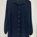 Style & Co | Women's Navy Blue Striped Button Up Tiered Tunic Shirt, Plus 1X Photo 0