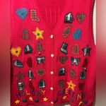 Vtg Marisa Christina Red Holiday Sweater Vest with Embroidery women’s Large Photo 2