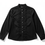 Gap Women's Black Ruffle Neck Pintuck Jeweled Blouse Cottage Organic Cotton L Photo 0