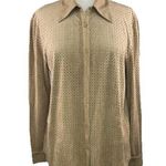 Jones New York XL Faux Suede Button Front Top Cut-Out Perforated Brown Long Slv Photo 0