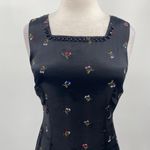 Vintage 90s Satin Mini Dress Embroidered Floral Beaded Squareneck Black Womens 8 Photo 1