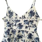 En Saison A Sight To See Peplum Midi Dress Womens L Navy Blue Floral Jacquard White Size L Photo 10