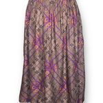 Vintage 90s Rayon Midi Skirt Taupe Purple Paisley Lattice Plaid Print High Waist Tan Size 12 Photo 1