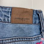 American Eagle Embroidered Distressed Denim Mini Jean Skirt Button Fly ~ Size 4 Photo 3