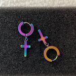 Titanium Steel Cross Dangle Drop Earrings for Men Women,Punk Hip Hop Earrings Multiple Photo 3