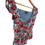 ZARA  Smocked‎ Back Floral Cropped Top Red & Blue Size Small Photo 4