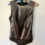 EXPRESS NWT Body Brown Contour Croc Faux Leather High Neck Thong Bodysuit Photo 1