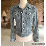 BLANK NYC  Jacket Denim Striped Cropped XS Raw Hem Light Wash Fitted Classic Chic Photo 3