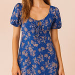 Sienna Sky  Blue Floral Puff Sleeve Dress Size Medium Photo 0