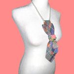 “Dainty Dapper”Plaid necktie Necklace with Floral Brooch Blue Photo 1