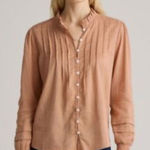 Quince Organic Textured Cotton Peasant Blouse Large Tan Photo 0