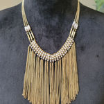 Women's Gold Chain Fringe Necklace With White Beads And Lobster Clasp Lock Photo 0