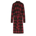 SKIMS NWT Knit Unisex Belted Robe Brick Buffalo Plaid Red Black Size S/M Photo 2