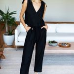 Emerson Fry Linen Blend Tie Shoulder Mod Top Minimalist Tank Blouse Black XS Photo 1