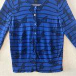 Ann Taylor blue and black striped bow print cardigan sweater size medium Photo 1