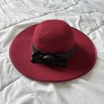 Vintage 90s Y2K Nicole Marciano Wide Brimmed Felt Womens Hat Red Black Bow Rose Photo 0