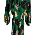 Tucker Dress Women M Kelly Green Floral 100% Silk Tie Belt Detail Long Sleeve Size M Photo 0