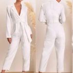 Lulus Upscale Romantic White Floral Jacquard Collared Jumpsuit 33221 Size M Photo 1