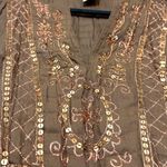 Faded Glory  M Brown 3/4 Top Boho Whimsygoth Summer‎ Cottage Fairy Sequin Plisse Photo 1