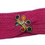 Vintage Hot Pink Woven Belt with Multicolor Rainbow Gem Rhinestones Retro Belt Photo 4