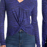 David Lerner  Tiffany V Neck Knotted Top Animal Print Blue Size XS Photo 0