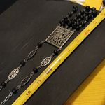 Silver tone long square pendent chain necklace Photo 9