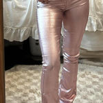 Edikted Pink Metallic  Faux Leather Flared Pants Photo 0