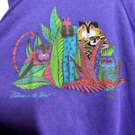 VTG Laurel Burch Pullover Sweatshirt Felines in the Forest Crewneck Purple XL Photo 2