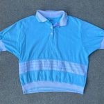Jantzen Vintage 90s pastel blue tropical fish ringer polo shirt Photo 0