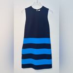 Victoria Beckham Navy Blue Midnight Turquoise Stripe Knit Shift Dress Photo 1