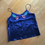 Floral, Embroidered, Tank Top, Navy Blue, Pink, Green, Size S Blue Photo 3