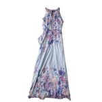 Eliza J NWT Halter Ruffle Maxi Dress Womens 16 Chiffon Gown Blue Purple Floral Photo 3