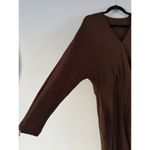 NWT OGL Chestnut Brown Ribbed Surplice Batwing Long Sleeve Knit Dress Size Large Photo 7