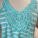 Poof! Crop Top Crochet Lace Knit Flowy Striped Aquamarine Womens Small Photo 2