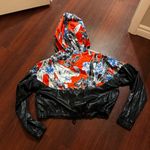 Nike Printed Windbreaker Jacket Cropped Black Orange Blue Medium Photo 4